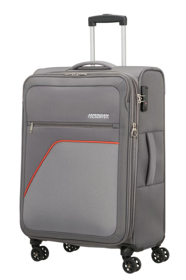 Mala de Viagem Média 68cm Expansível 4 Rodas Cinzenta/Laranja - Sky Surfer | American Tourister