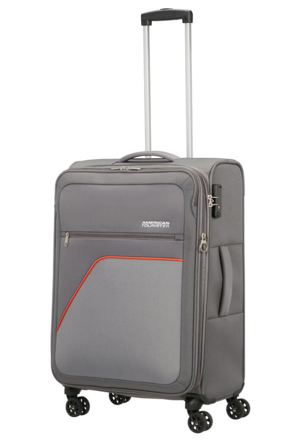 Mala de Viagem Média 68cm Expansível 4 Rodas Cinzenta/Laranja - Sky Surfer | American Tourister