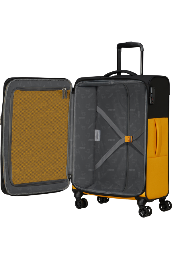 Mala de Viagem Média 67cm Expansível 4 Rodas Preto/Amarelo - Daring Dash | American Tourister