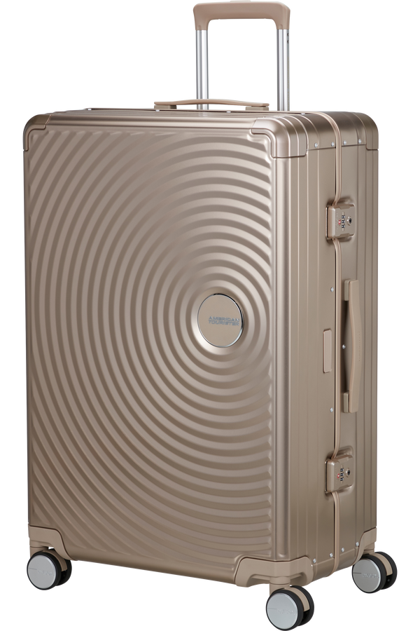 Mala de Viagem Grande 77cm 4 Rodas em Alumínio Bronze - Soundbox Alu | American Tourister®