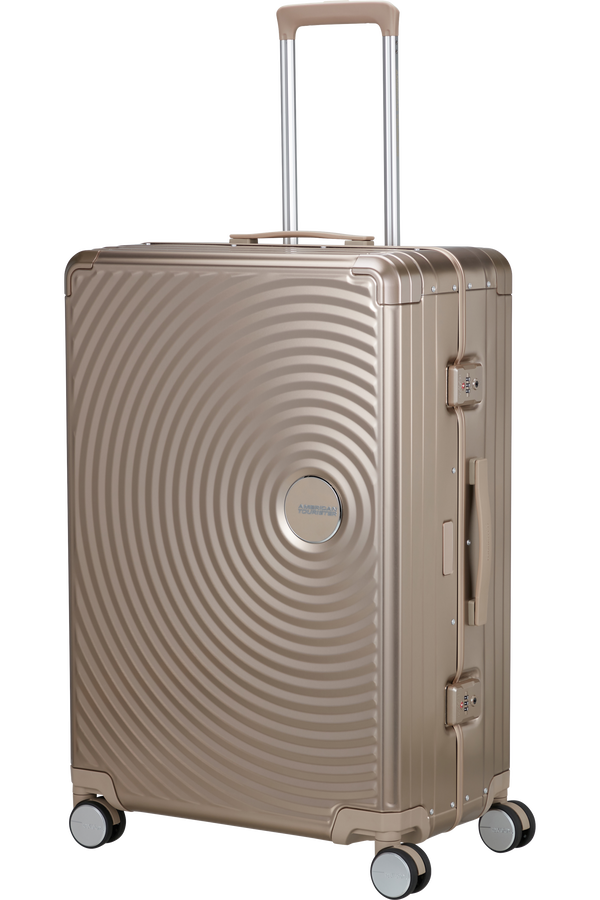 Mala de Viagem Grande 77cm 4 Rodas em Alumínio Bronze - Soundbox Alu | American Tourister®