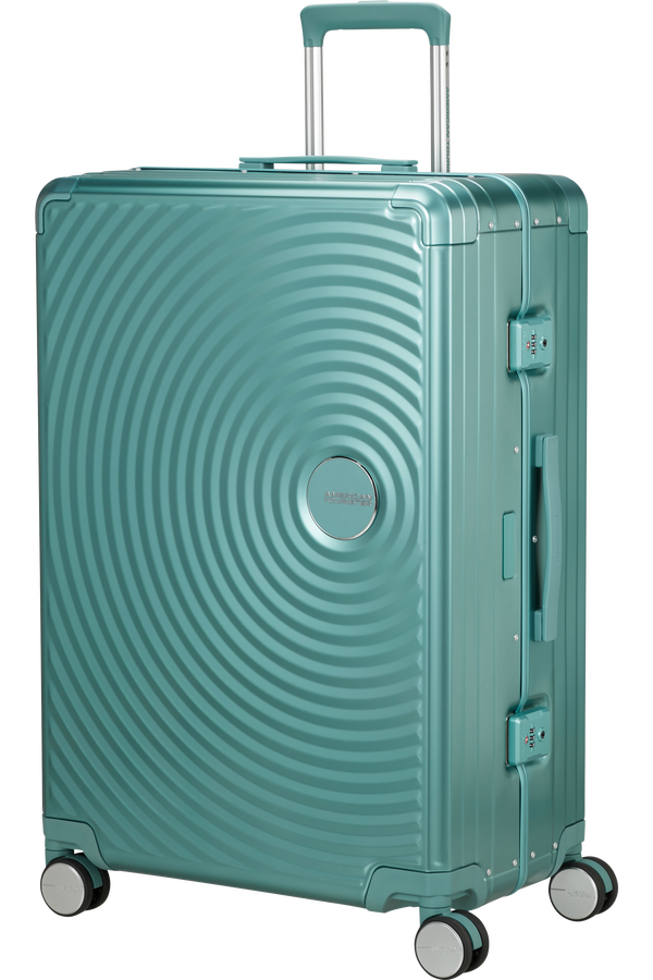 Mala de Viagem Grande 77cm 4 Rodas em Alumínio Turquesa - Soundbox Alu | American Tourister®