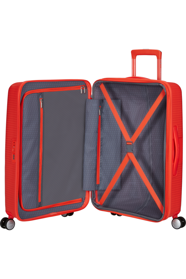 Mala de Viagem Média 67cm Expansível 4 Rodas Laranja Néon - Soundbox | American Tourister®