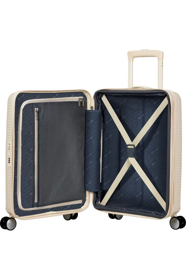 Mala de Cabine 55cm Expansível 4 Rodas Areia de Coco - Soundbox | American Tourister®