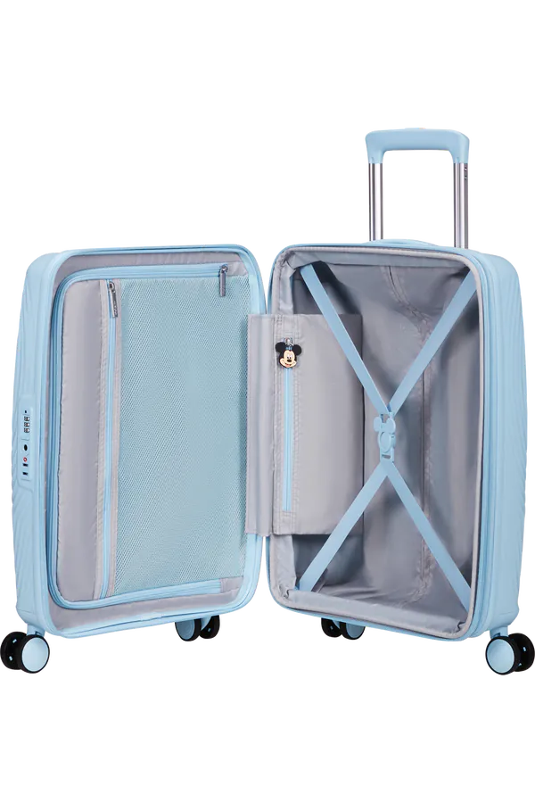 Mala de Cabine 55cm Expansível 4 Rodas Mickey Azul Pastel - Mickey Magic | American Tourister®