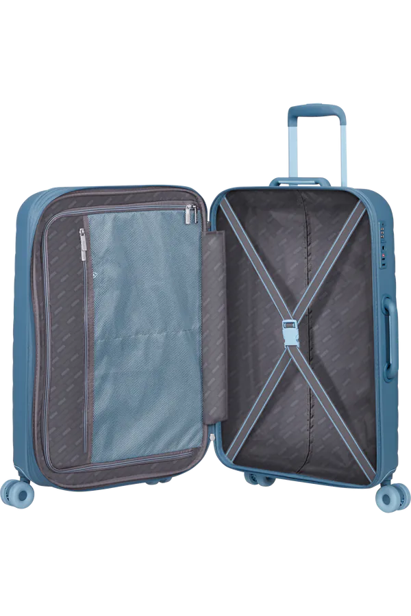 Mala de Viagem Média 67cm Expansível 4 Rodas Azul Aço - Neovibe | American Tourister®
